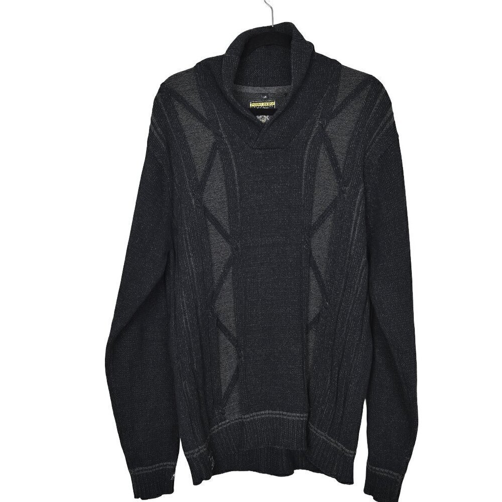 NWT Point Zero Men's Charcoal Knit Sweater Shawl Collar Cotton Large